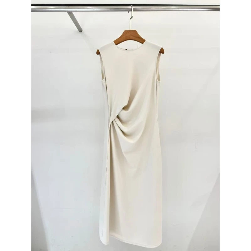 TH*原单总裁小黑裙 通勤小黑裙圆领无袖褶皱连衣裙 HL088