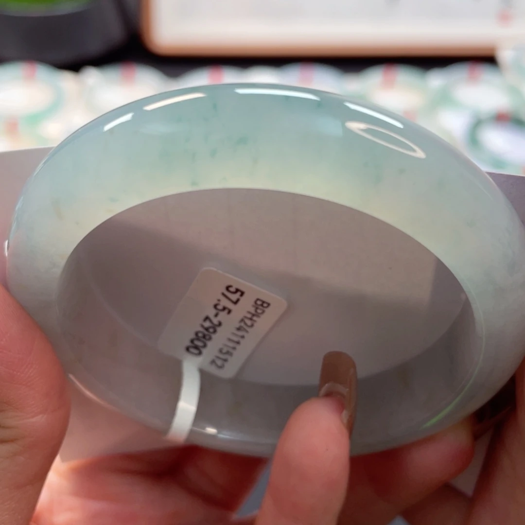 【闪购商品】翡翠手镯未镶嵌冰胶起微光蓝飘花桂花糕正圈57，7号