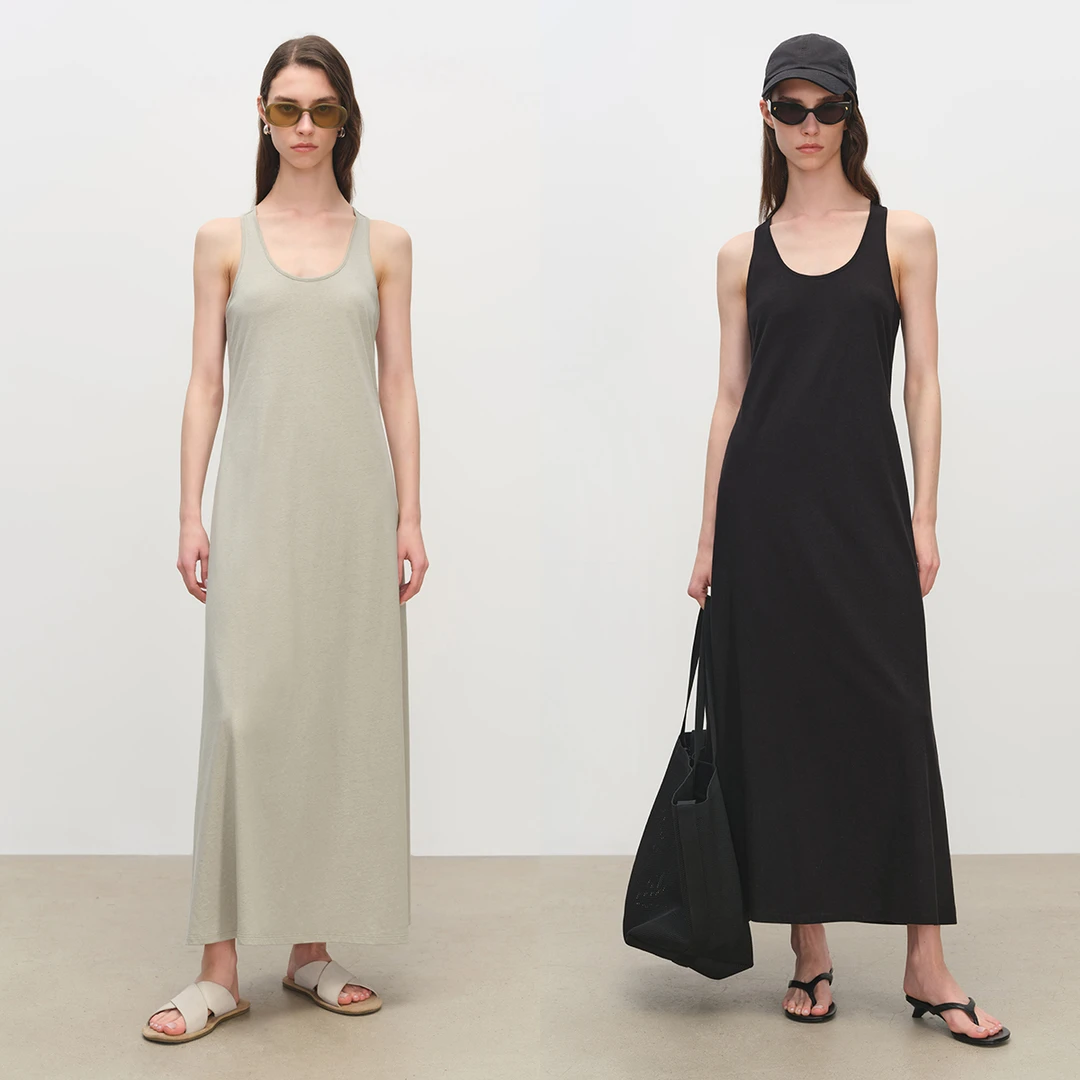 MSBEAST欧洲超细凉感棉麻纱_随性松弛微A版U领工字背心长款连衣裙