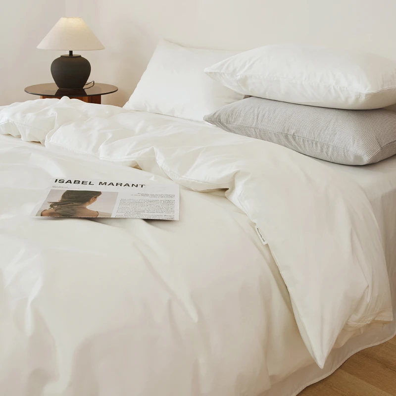 全棉纯色四件套简约轻奢纯棉加厚被套床单三件套床上用品秋冬款