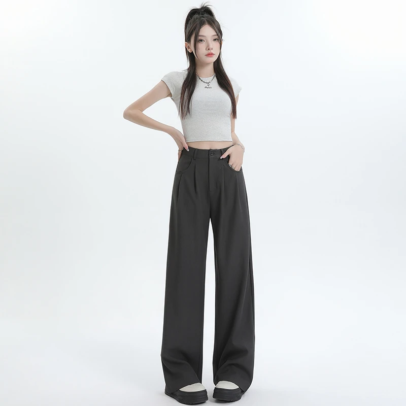 小个子宽松垂感直筒裤女2025新款夏季高腰显瘦时尚休闲阔腿西装裤