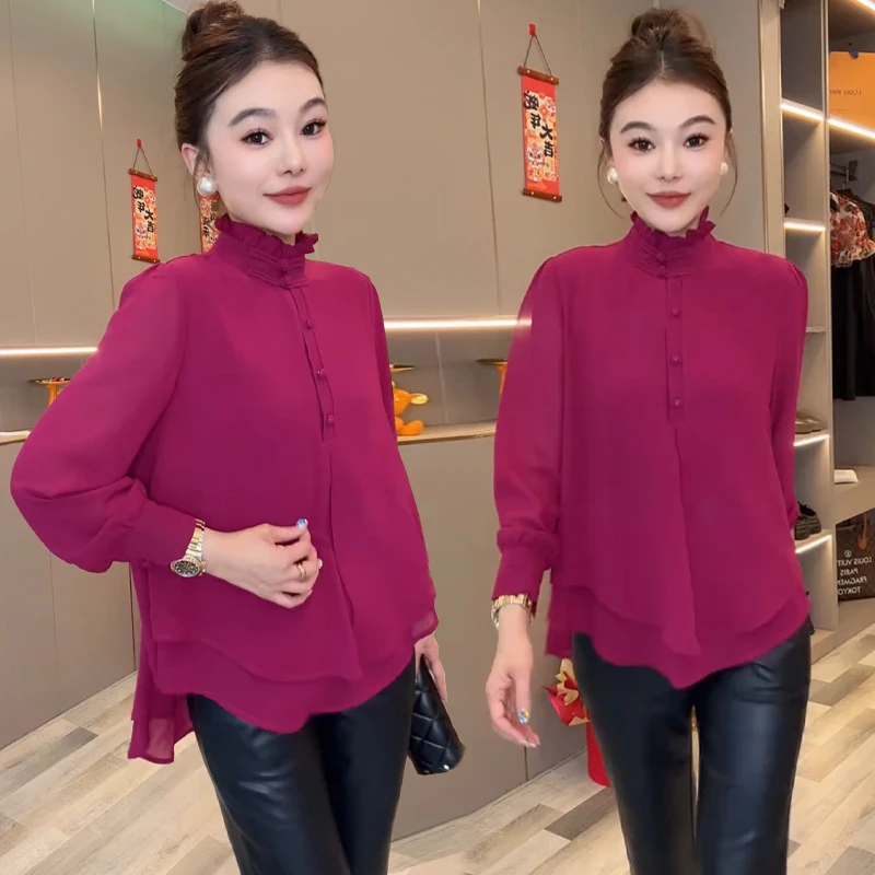 春季显瘦上衣女2025小众设计感层次打底衫气质时尚高领长袖小衫潮