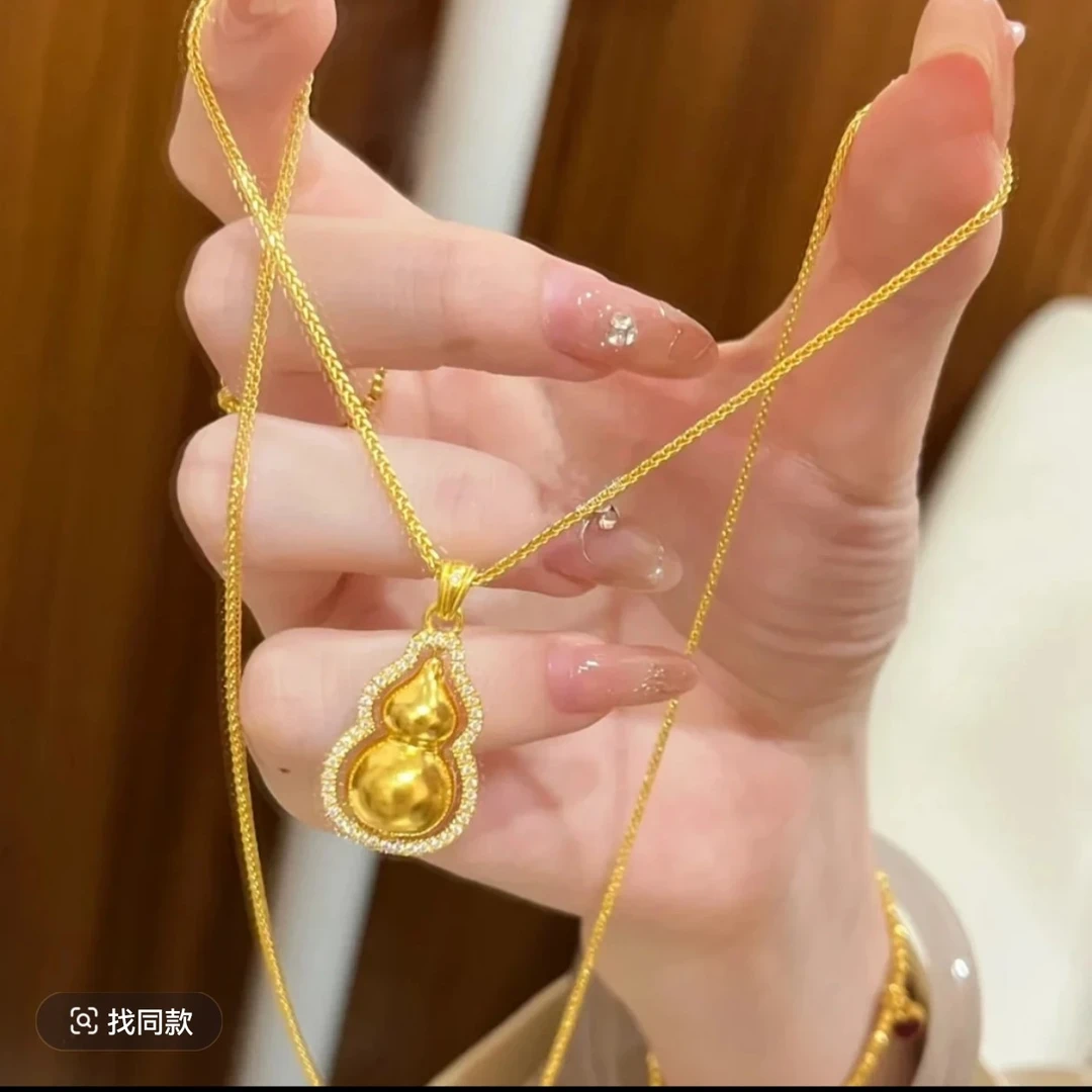 铜合金项链 双面工艺可360度转动时尚百搭小众葫芦锁骨链饰品金色