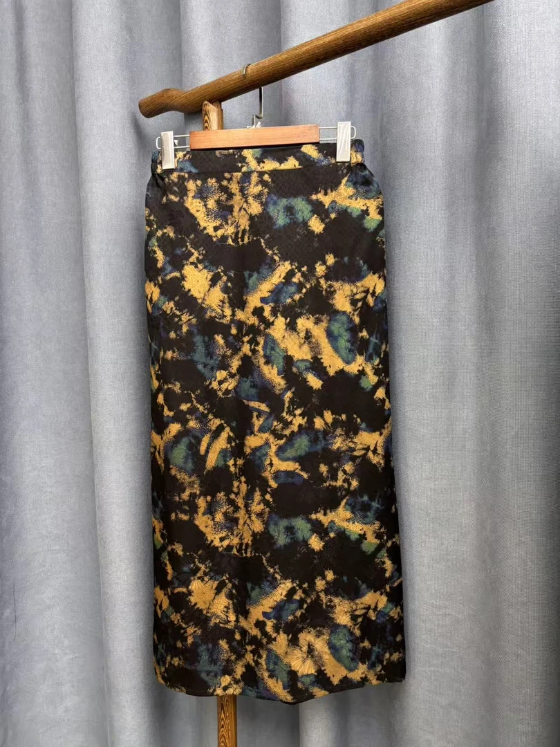 2025新款简约百搭复古桑蚕丝香云纱半身裙女H2299