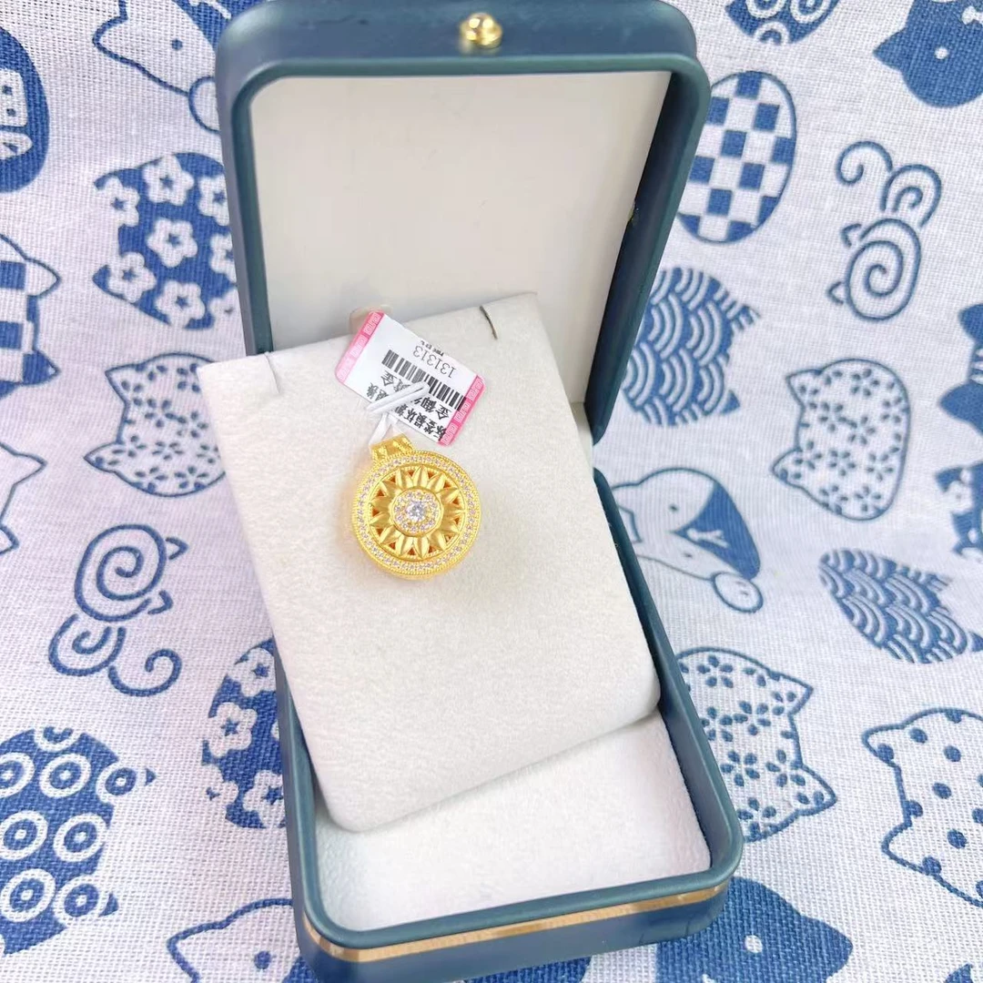 金御缘0工费5D足金999玫瑰花窗吊坠时尚精美素款双面百搭国风