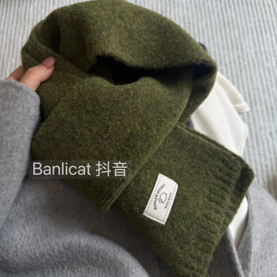 Banlicat含羊毛显白绿色围巾男女韩系秋冬氛围感情侣保暖披肩围脖
