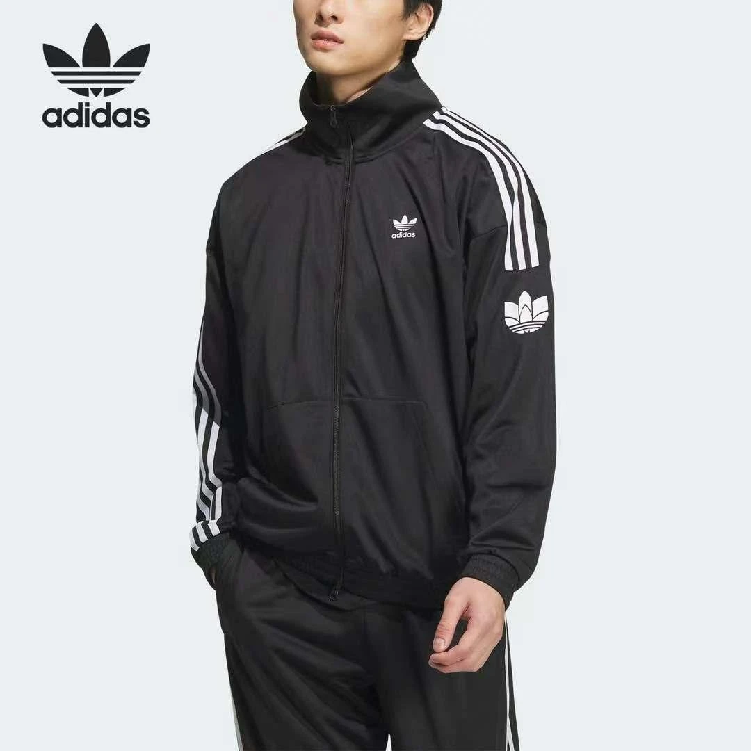 ADIDAS阿迪达斯经典复古三条纹运动立领夹克外套男女三叶草JL8396