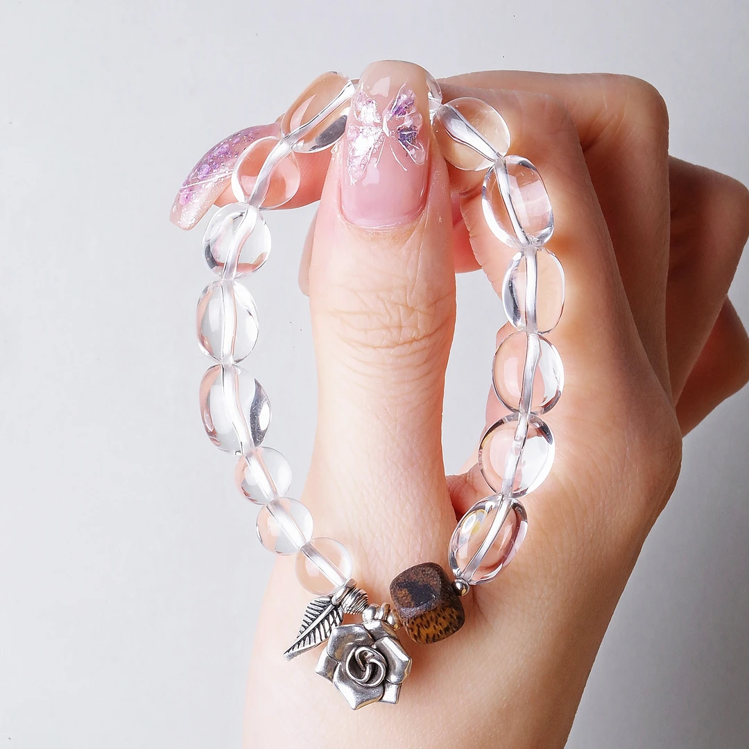 925银手链 七 <白月光> S10389X不规则白水水玫瑰花吊坠手串