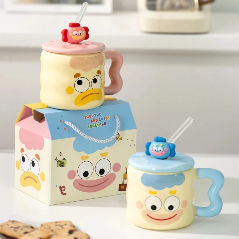 呆萌可爱小丑陶瓷马克杯子带盖送男女生生日礼物闺蜜伴手礼礼盒装