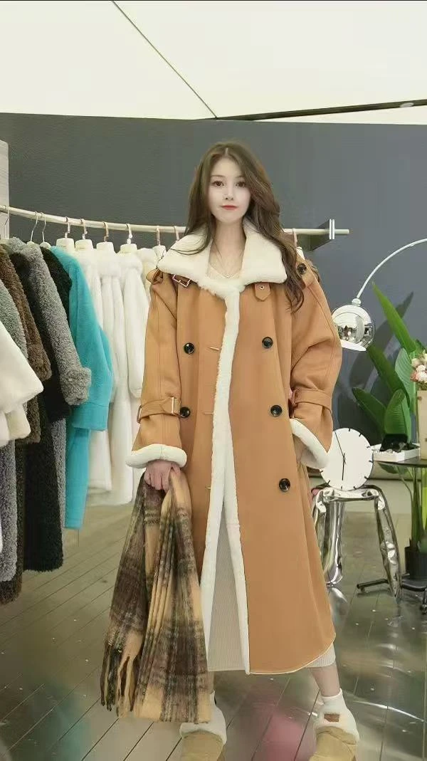 【慧子专属】加绒加厚大衣环保皮毛一体宽松时尚可立领毛毛外套