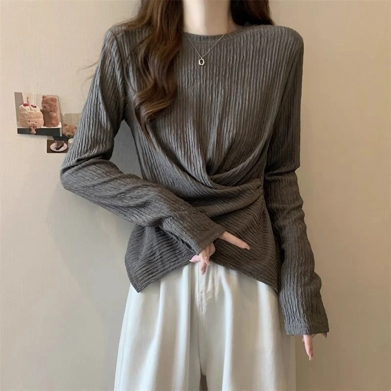 不规则打底衫2025新款女春秋内搭大码胖mm显瘦设计感别致开叉上衣