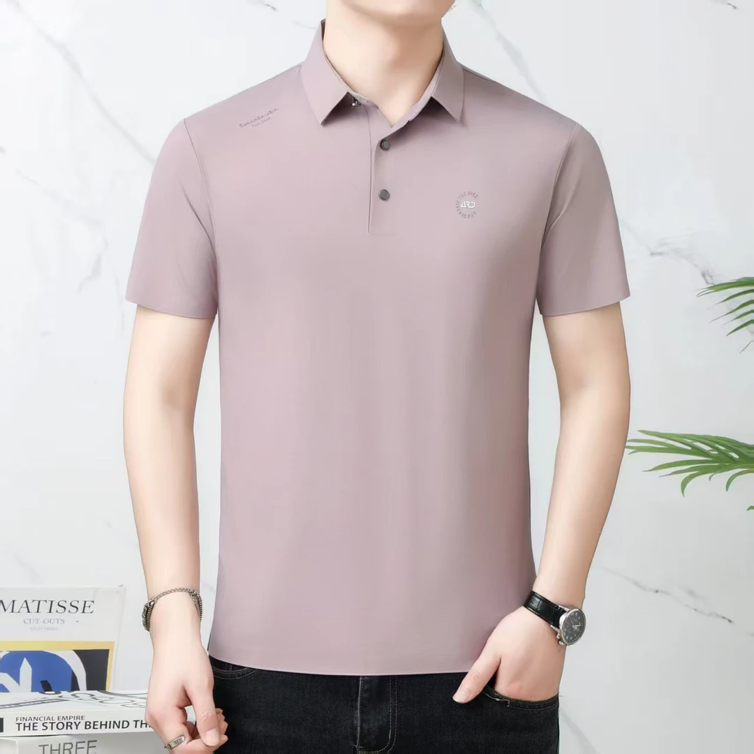 男士夏季商务休闲冰丝无痕凉感翻领t恤上衣