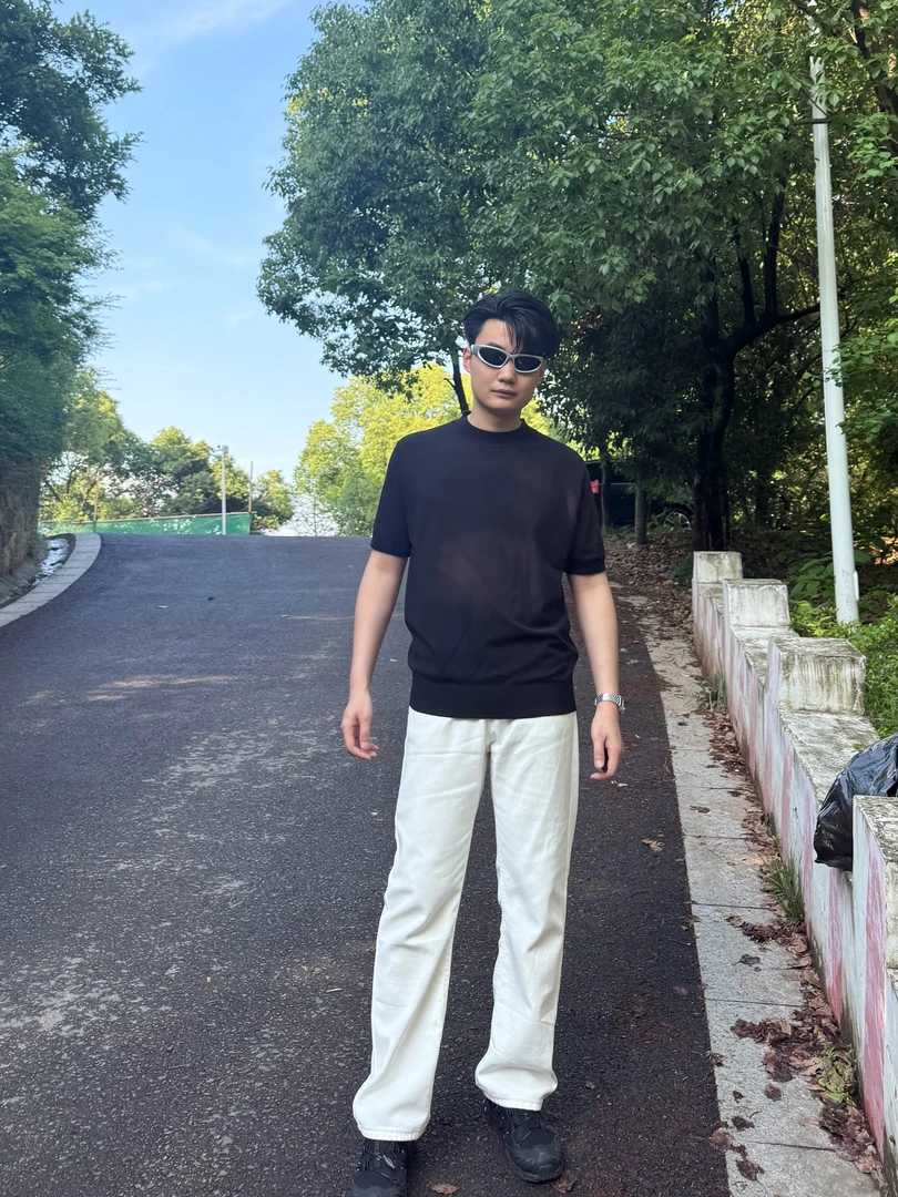 重磅老钱风法尼澳绒针织正肩纯色短袖t恤男小领口凉感透气打底衫