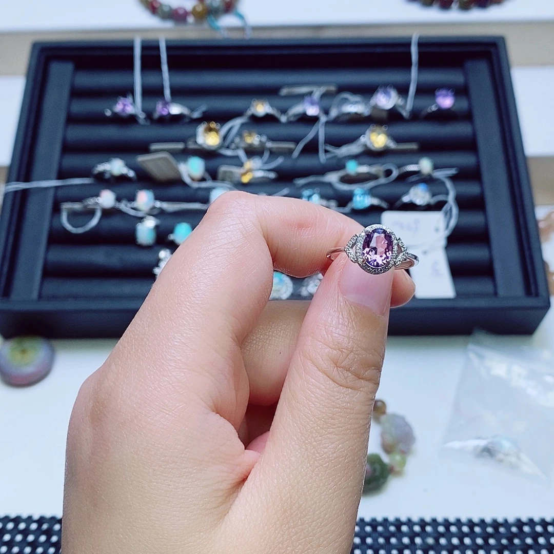 紫晶戒指银S925镶嵌
