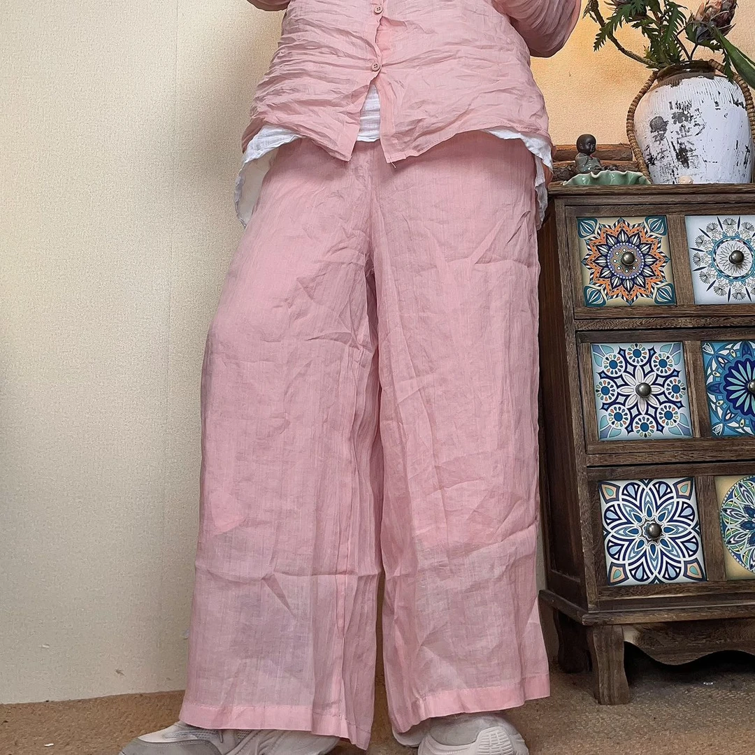 南尘~推荐春款苎麻双层直筒裤