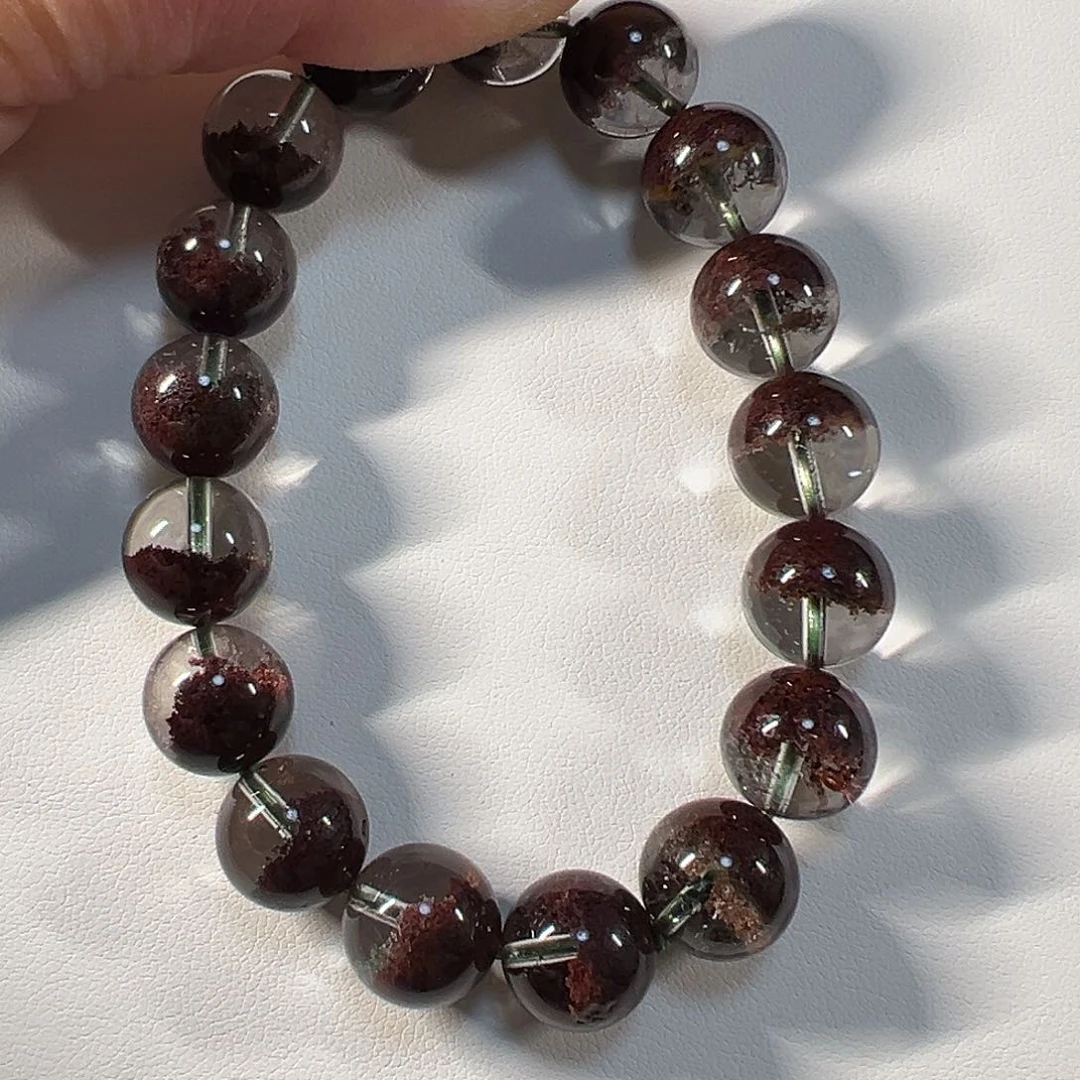 水晶手串未镶嵌天然巴西红幽灵半盆12.2mm透体单圈手串