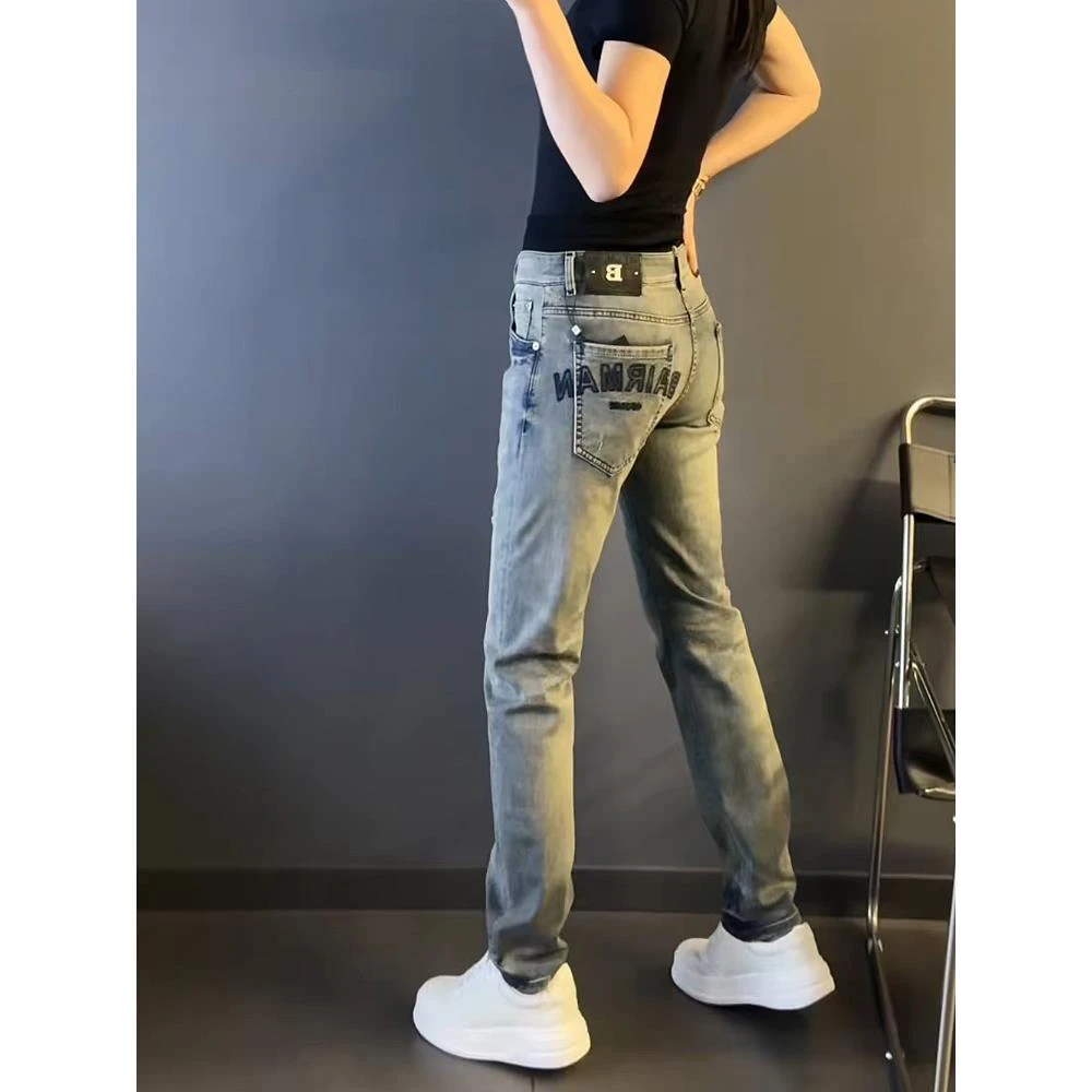 新款百搭长裤牛仔裤大码男士字母男装直筒休闲显瘦显瘦款潮牌轻奢
