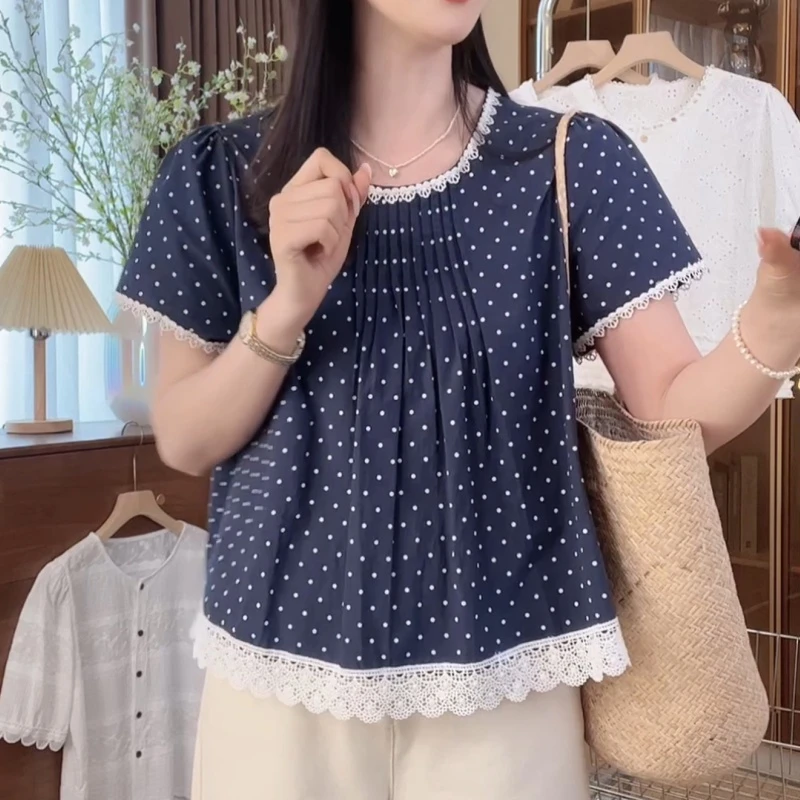 夏季上新韩版时尚百搭蕾丝拼接波点通勤显瘦衬衫LK2503560