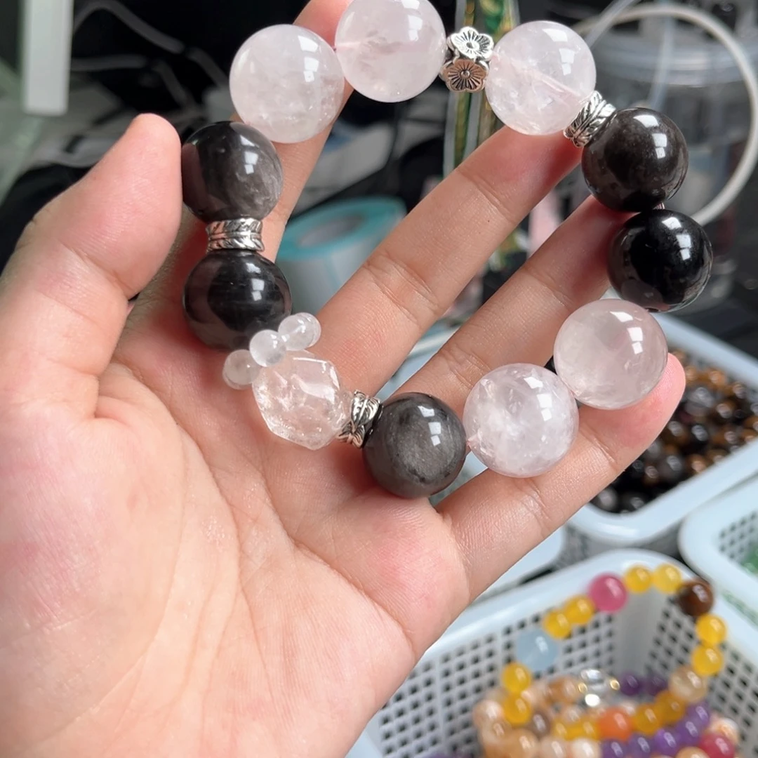 食***火水晶手串未镶嵌银曜石