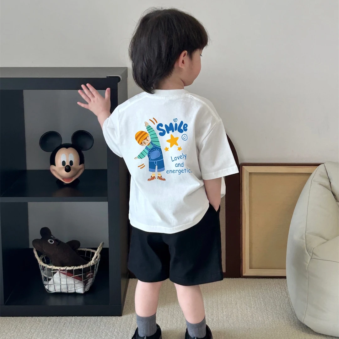 娇娃布迪男童纯棉打底衫白色短袖t恤宝宝夏韩版休闲印花儿童半袖