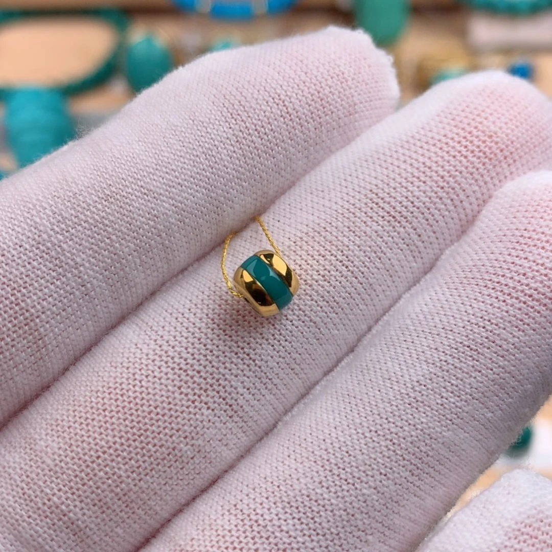 18K金镶嵌绿松石珠宝奇石5.6-4.6mm