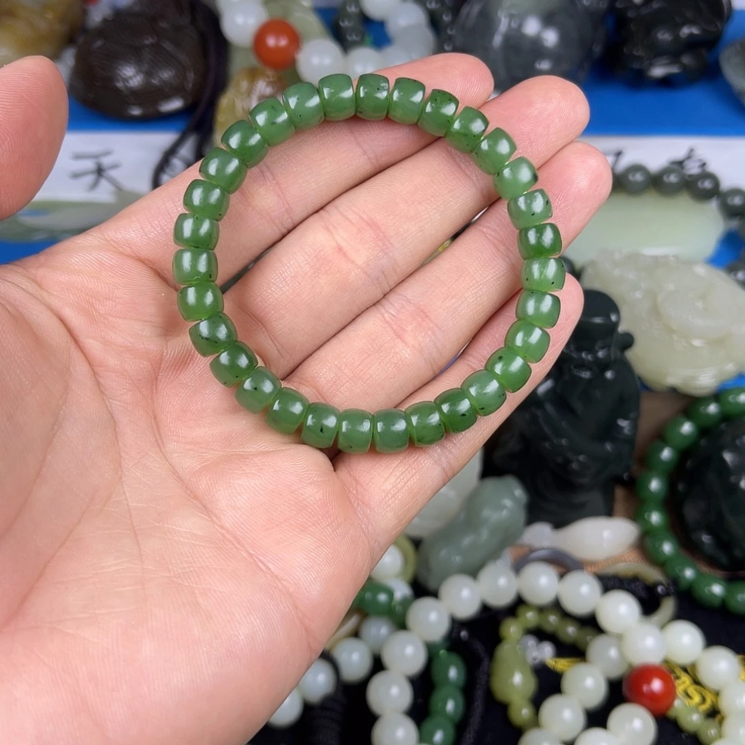 和田玉未镶嵌颈饰和田玉俄罗斯碧玉8毫米直切