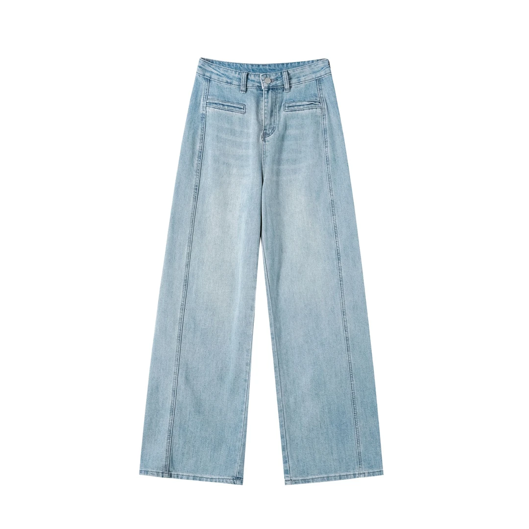 “大长腿“高端定制百搭直筒宽松阔腿长裤牛仔裤女X3363