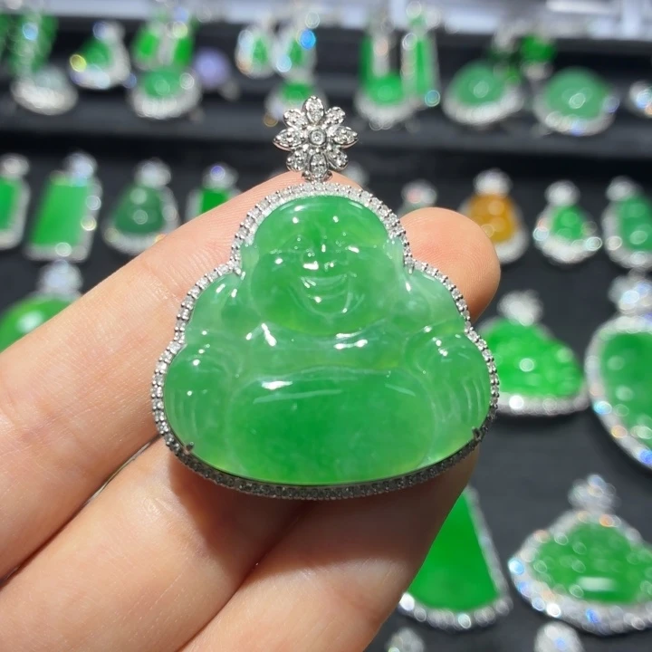 翡翠18K金镶嵌吊坠(不含链)翡翠