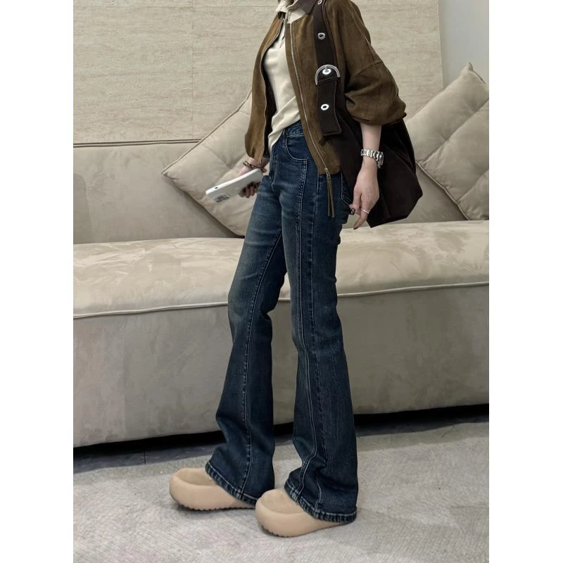 玖黛衣【漫画腿】早秋纯色简约双纽扣牛仔裤NZP44170 NZP44171