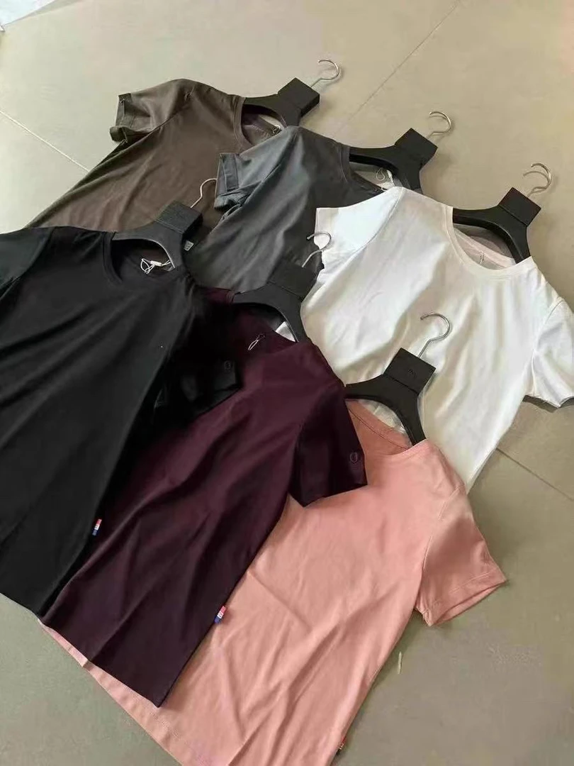 晶家洋气时尚百搭圆领短袖刺绣丝光棉T