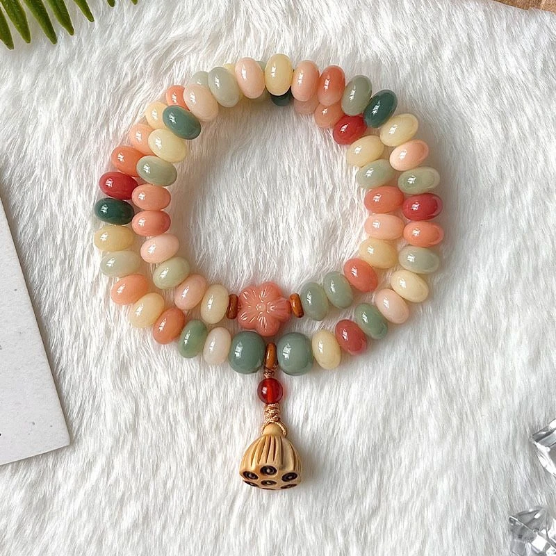 天然多宝菩提根手串双圈算盘珠小清新学生文玩手串女佛珠古风手持