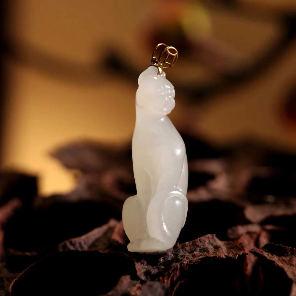 【德巧家】和田玉18k金镶小豹子吊坠