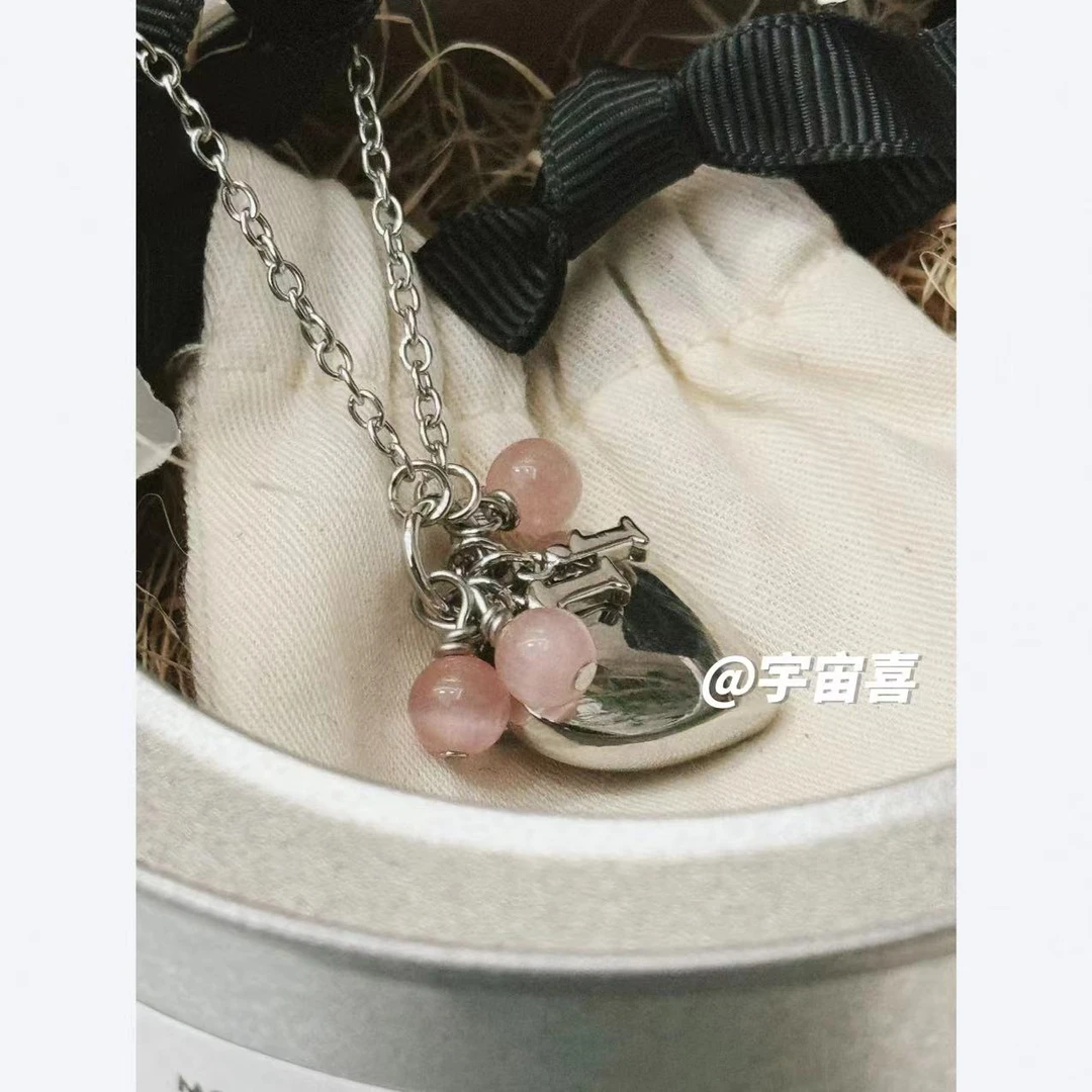 铜合金项链 J2-008【中古实心爱心石头字母项链】