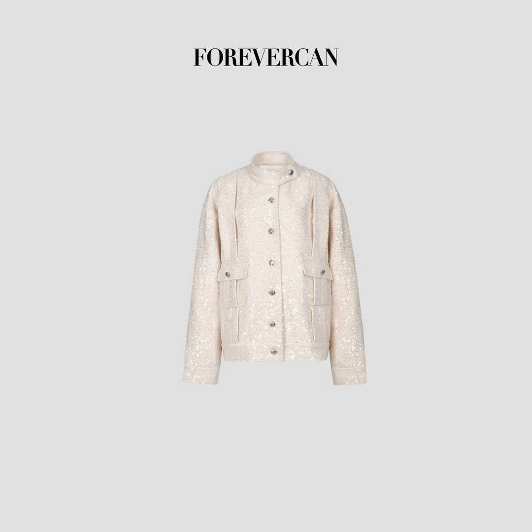 FOREVERCAN“碧蛇之灵”客订LM软亮片粗呢立领夹克外套SC22705B