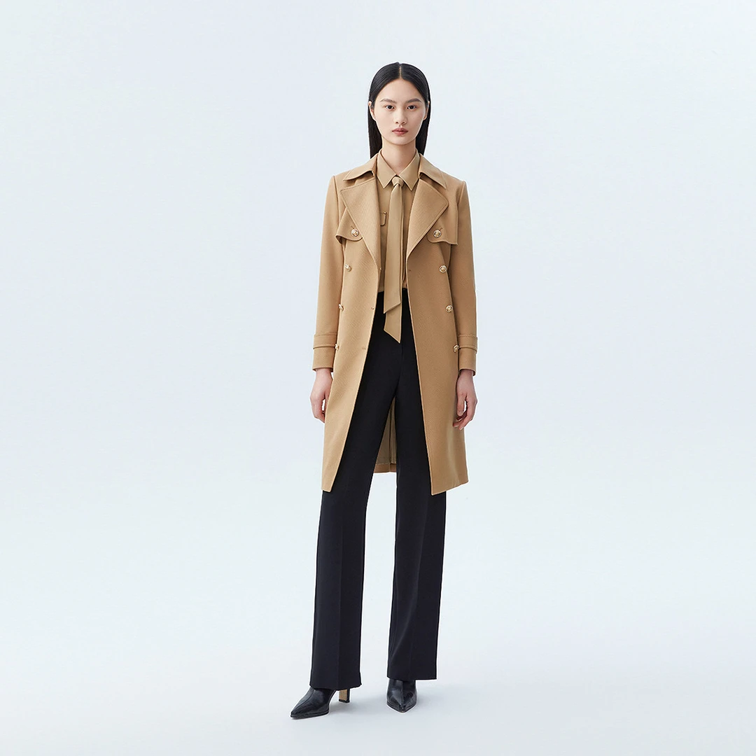 LANCY/朗姿【专柜同款】春秋收腰双排扣通勤风女式气质时尚风衣