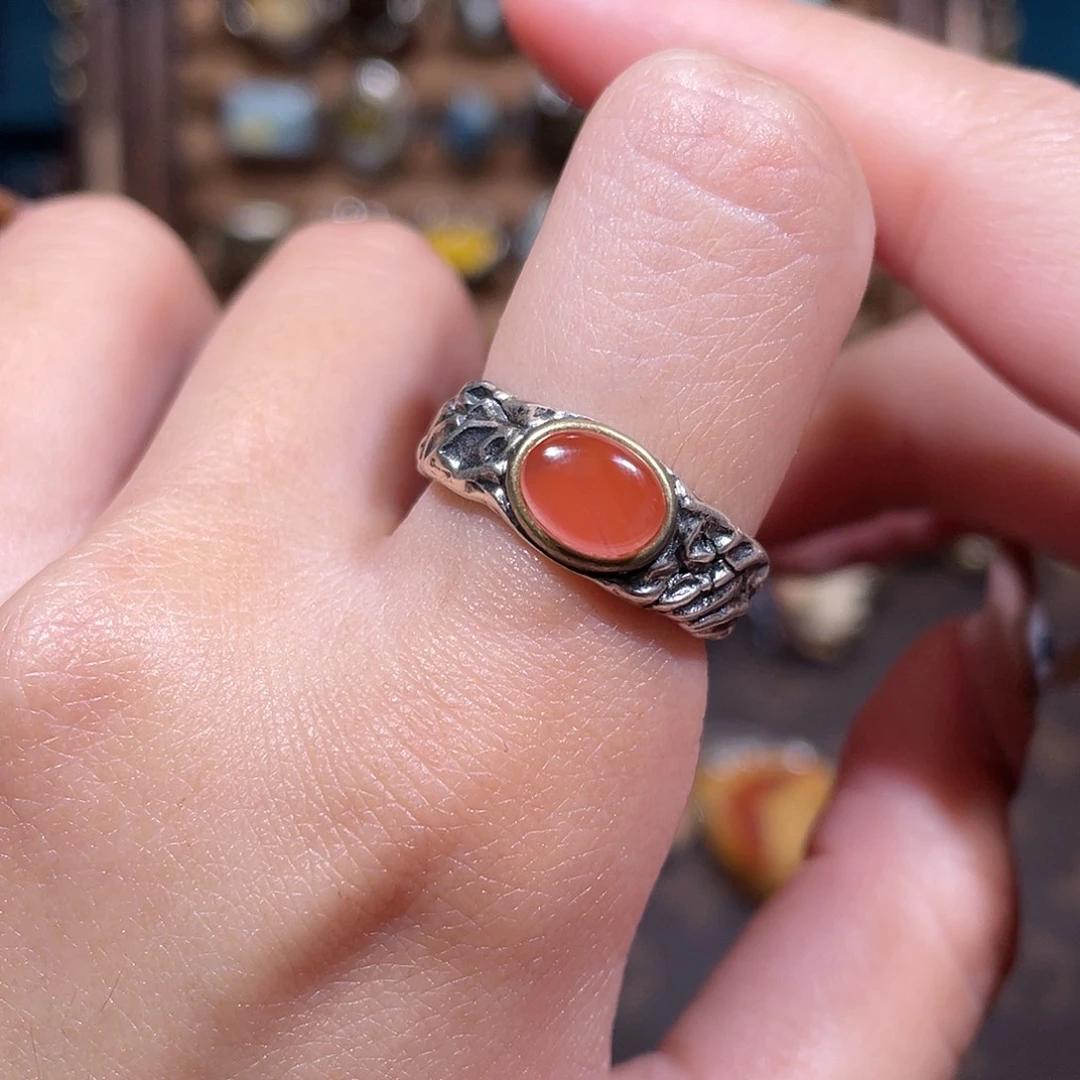 南红玛瑙银S925镶嵌戒指