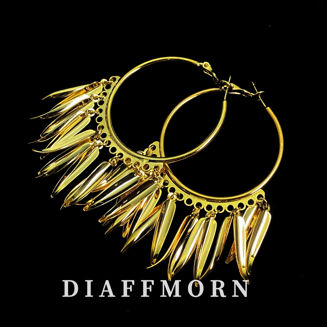 铜合金耳饰 YM《金色风铃》时尚复古轻奢气质夸张耳圈耳环