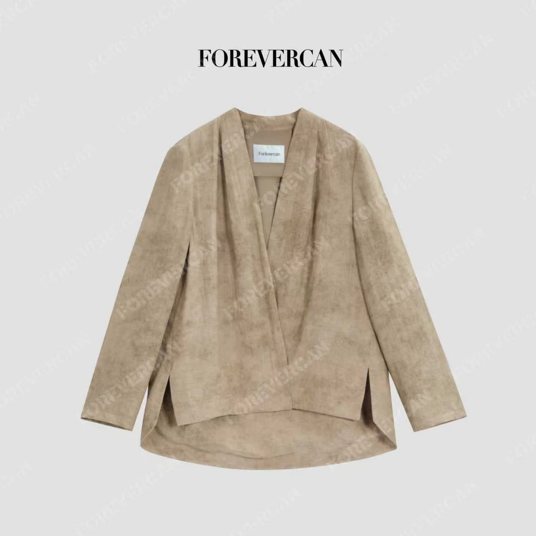 FOREVERCAN“人间草木”斑驳混色简约无领薄款西装外套SC23214