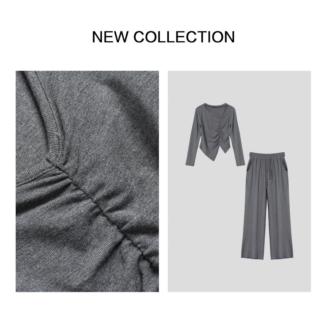 【诗语专属】D1F27018 夏季薄款两件套 修身T恤+高腰阔腿裤