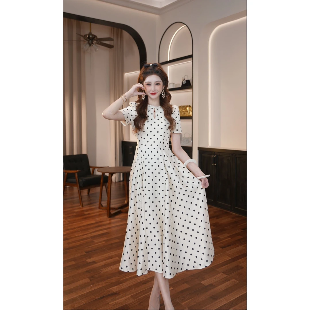 【晚晚定制】 设计师新款法式波点赫本风名媛显瘦优雅连衣裙21777