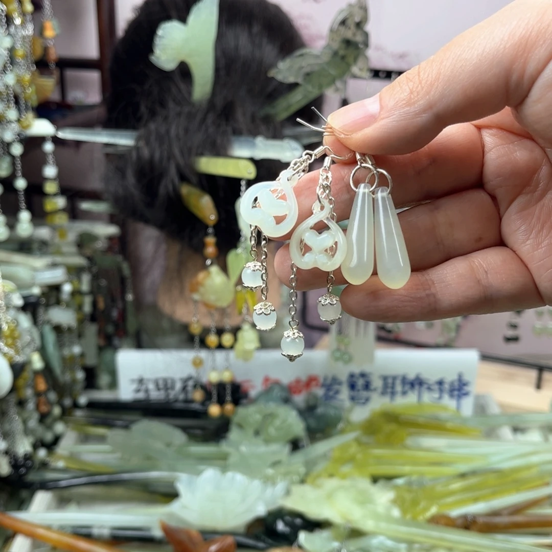 岫玉未镶嵌发饰岫玉耳坠