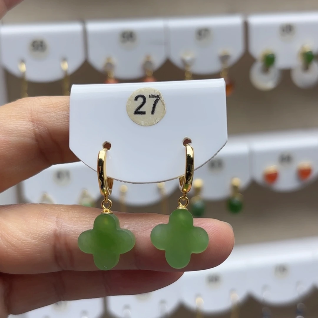 银S925镶嵌和田玉耳饰