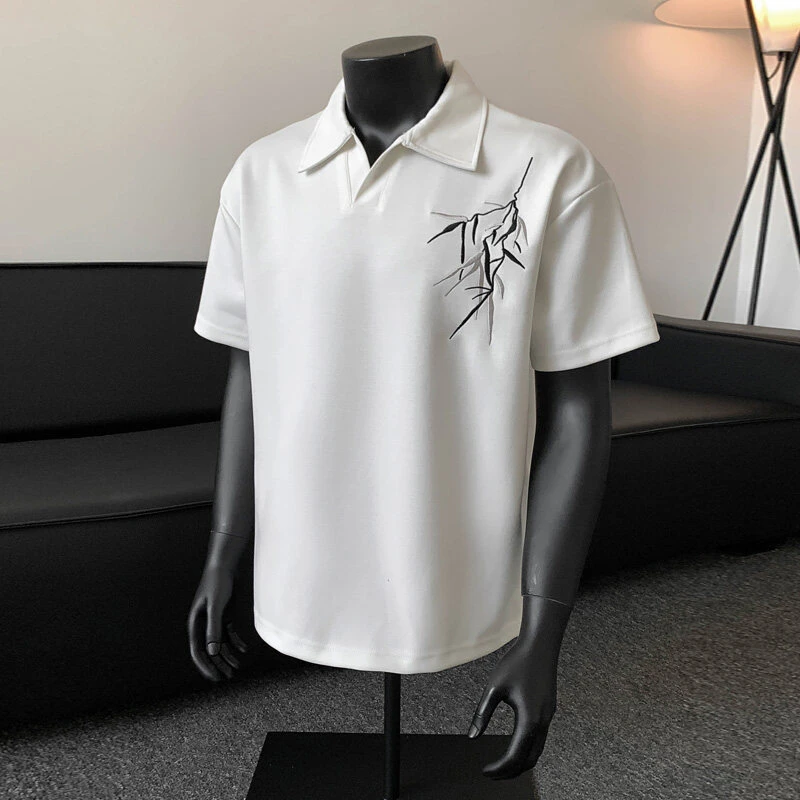爆款潮流polo衫新中式竹子刺绣男士短袖t恤夏季男装2025新款半袖