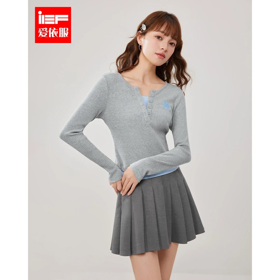 IEF/爱依服2025春季新款时尚甜妹纯欲风百搭减龄设计感针织上衣