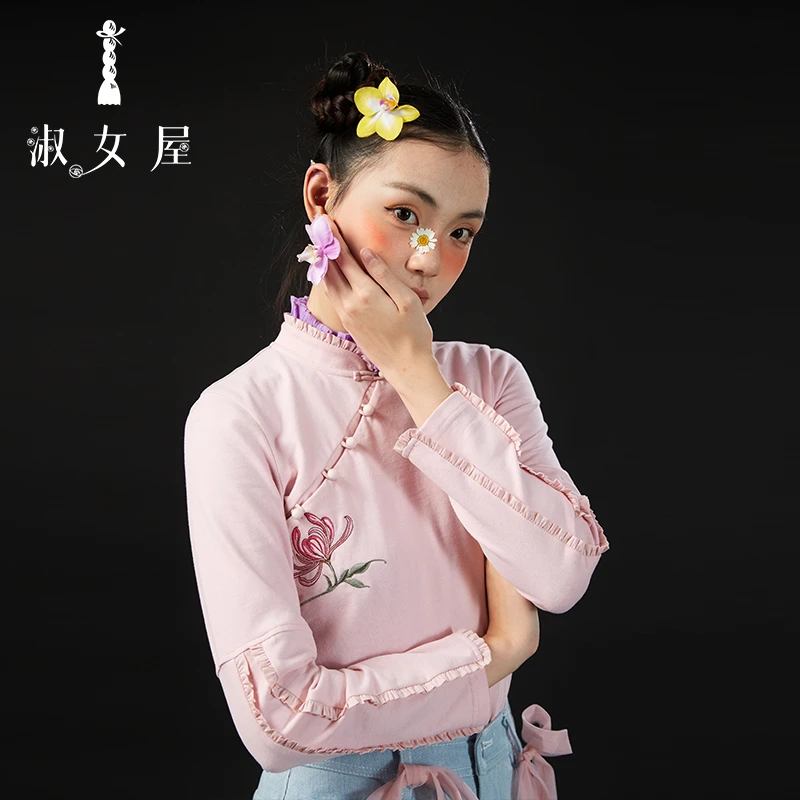 淑女屋官方旗舰店菊。绣花长袖t恤
