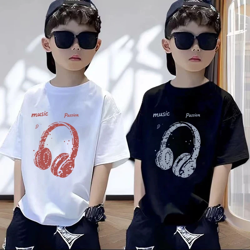 2025新款男童休闲宽松男孩国潮夏上衣短袖四季T恤纯棉中大童印花