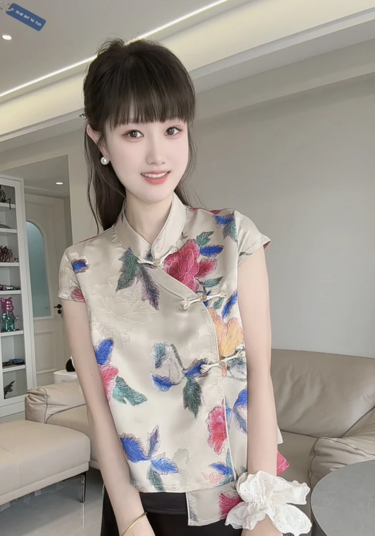 【福禄绘锦】立领斜襟马夹上衣唐装透气时尚提花工字型印花碎花