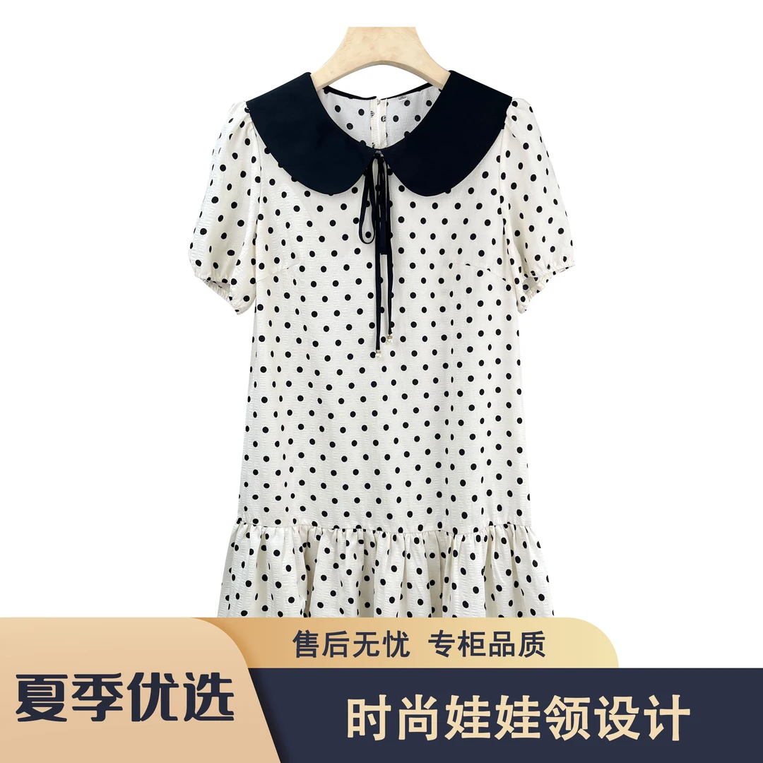 S112 熙BT2025夏季波点拼色娃娃领泡泡袖减龄时尚连衣裙XBT-118款