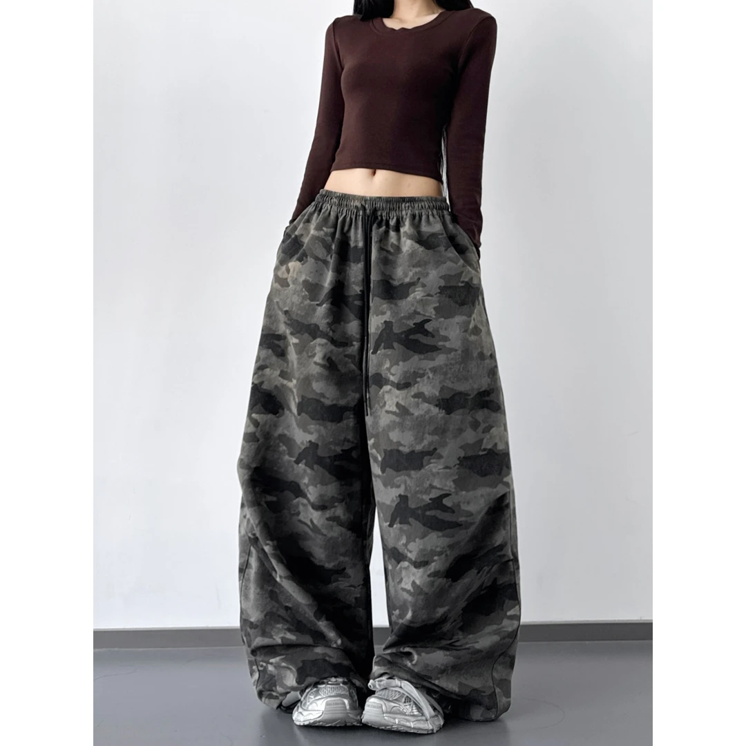 迷彩工装裤子女2025秋季新款高腰宽松街头辣妹高个子阔腿休闲裤