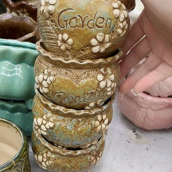 多肉绿植陶瓷花盆9.9包邮，有孔